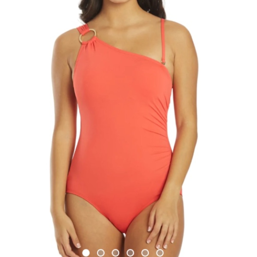 Michael Kors one shoulder one piece orange swimsuit